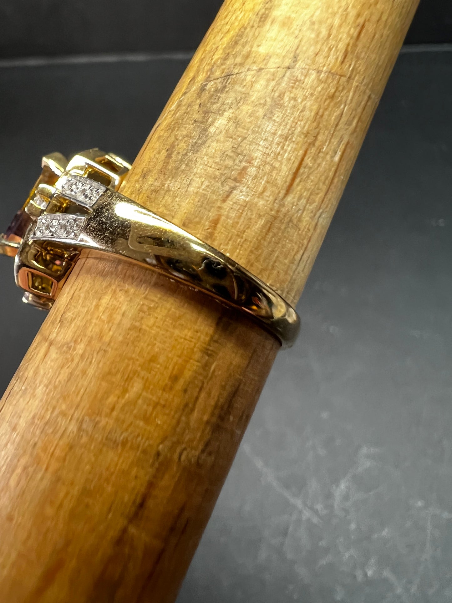 Vintage Ametrine Emerald Cut Ring Gold Over Sterling White Zircon Size 7
