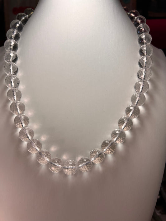 Clear faceted quartz beaded necklace with sterling silver clasp