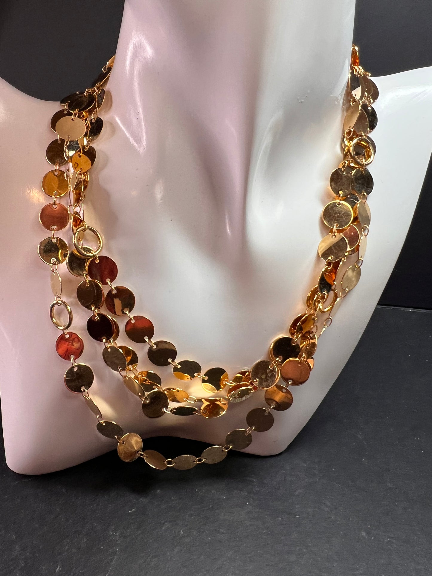 Italian 18K Gold Plated Disc Necklace 32 Inch Adjustable Layered Chain