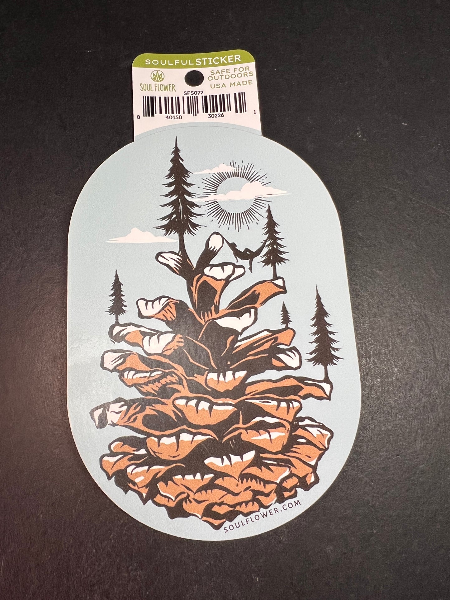 Soul Flower Pinecone Nature Scene Sticker – Forest Mountain Art Decal