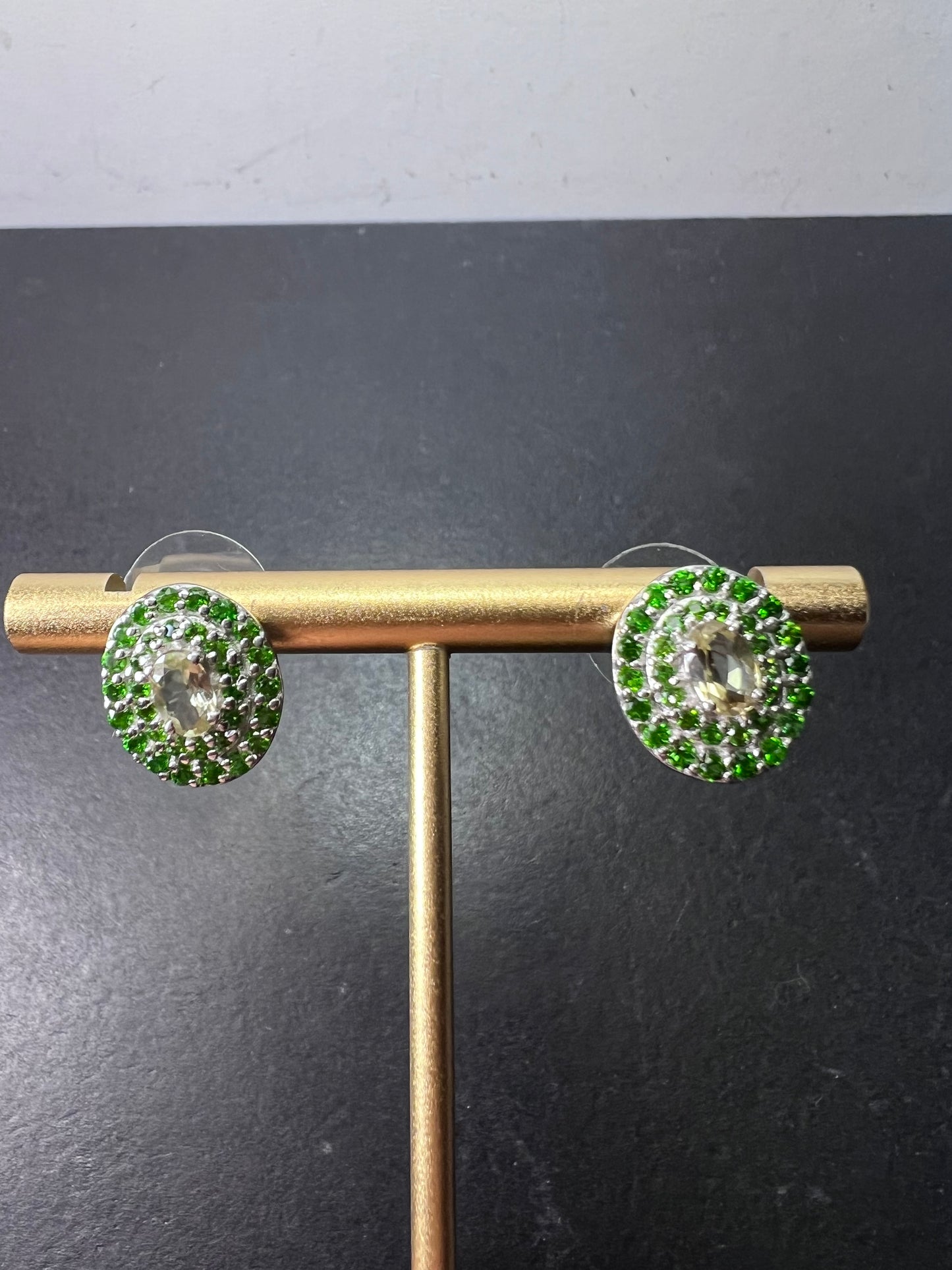 Turkizite, Chrome Diopside Platinum Over Sterling Silver halo Earrings 3.00 ctw