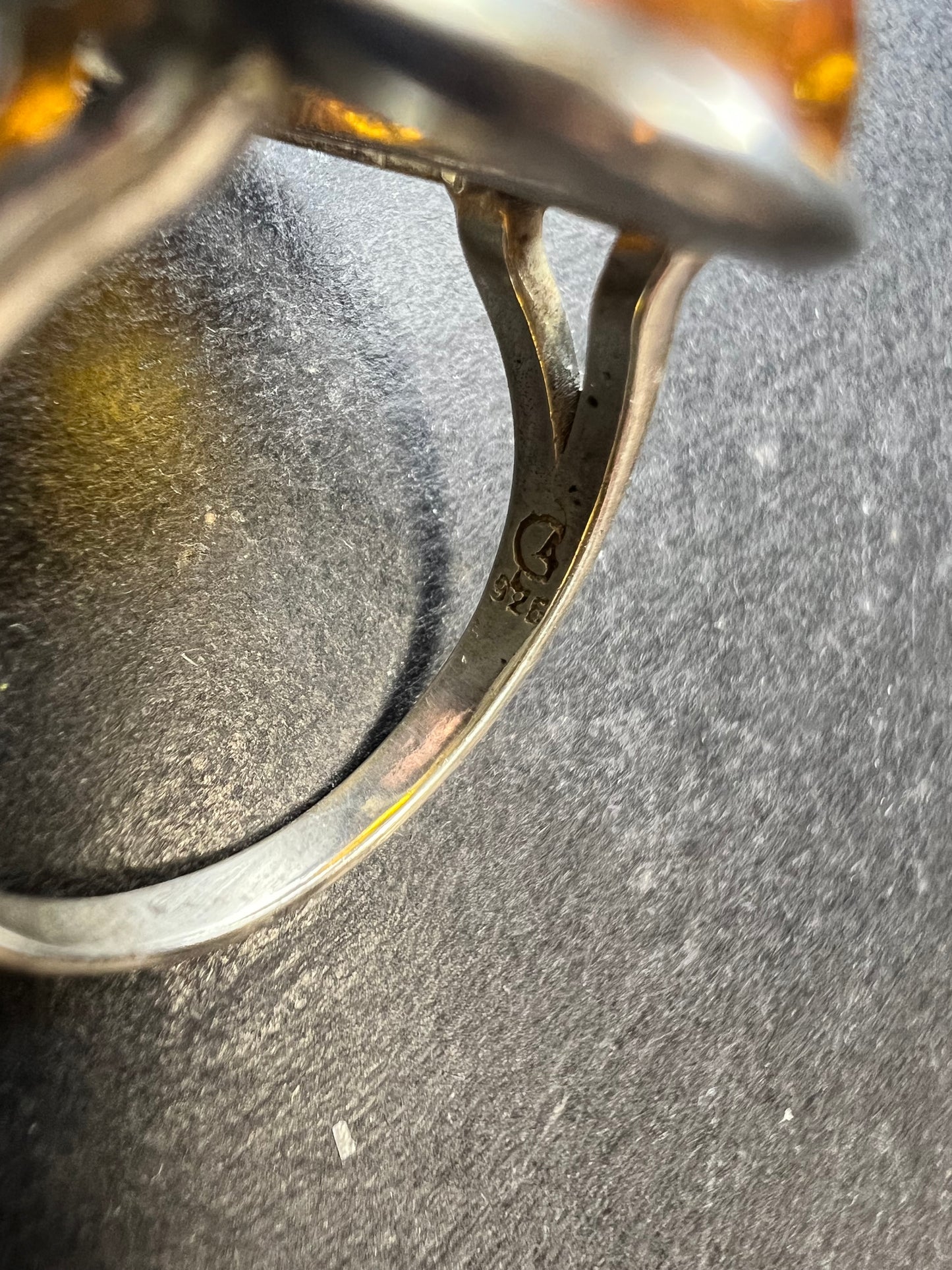 Sterling Silver Baltic Amber Ring Size 8 Teardrop Cabochon