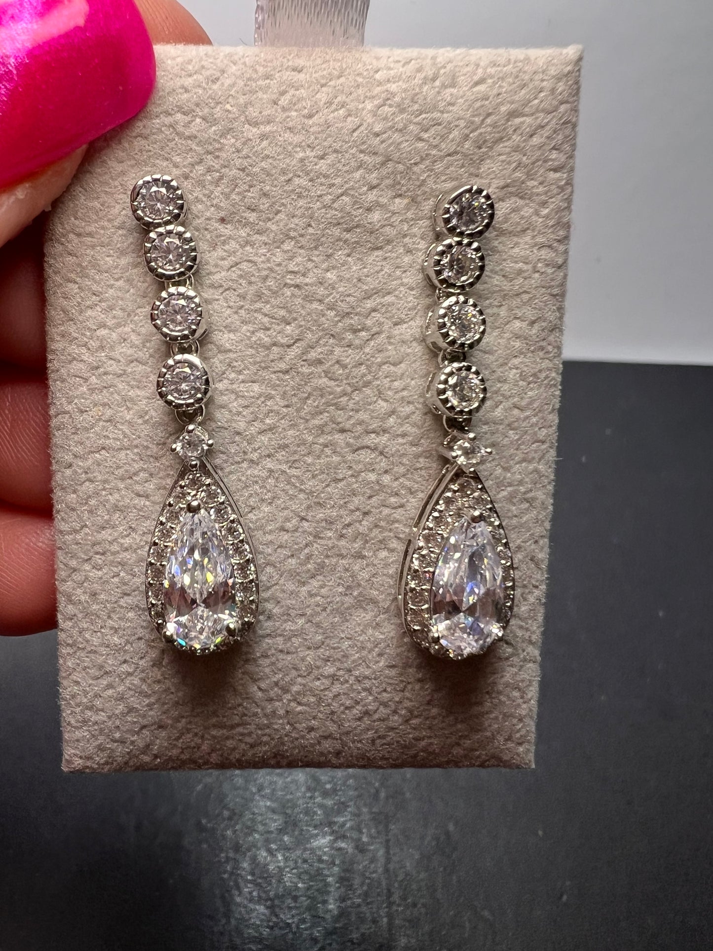 Teardrop CZ sterling silver dangle earrings