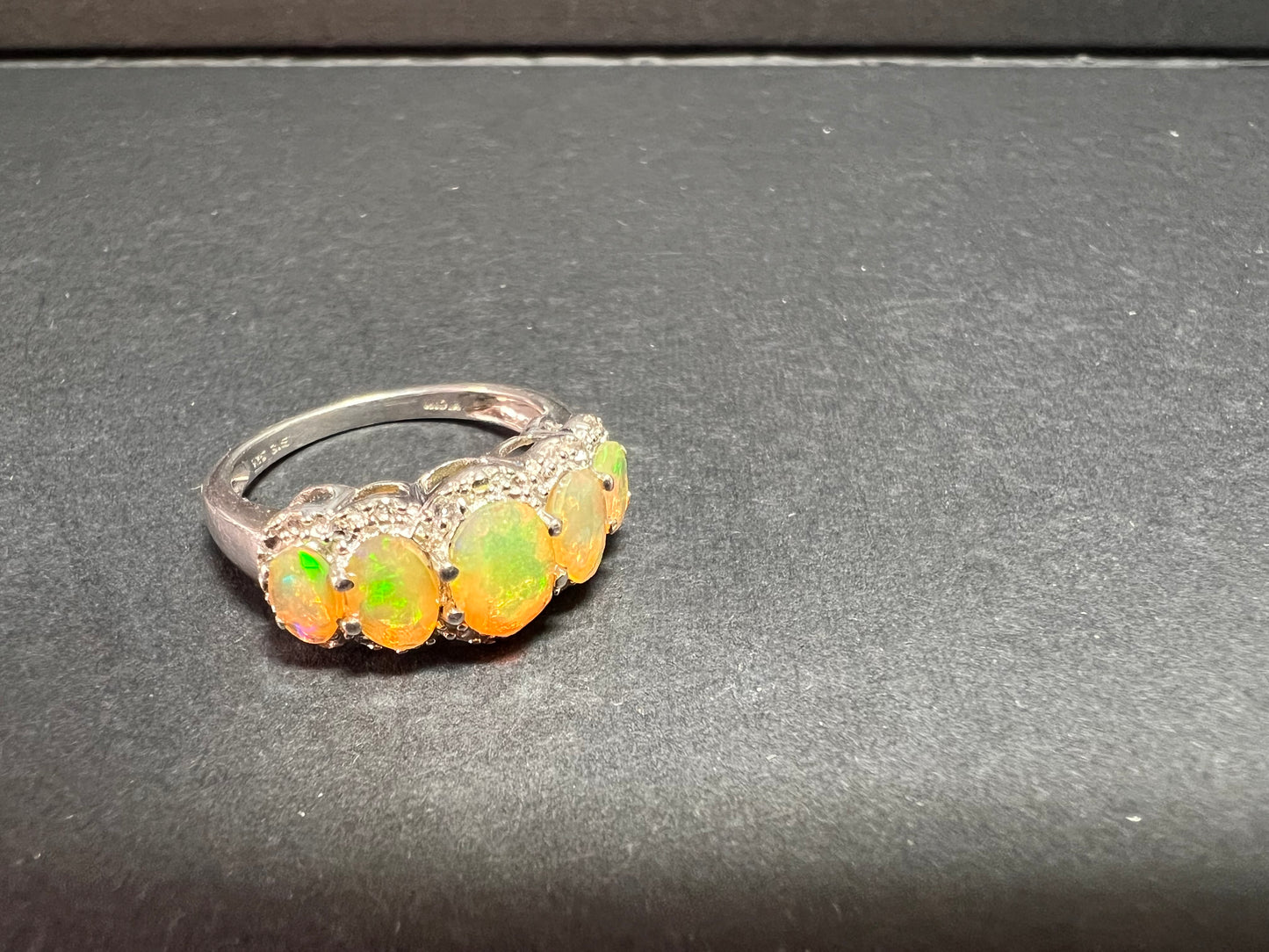 Vintage Ethiopian opal and zircon sterling silver ring size 7
