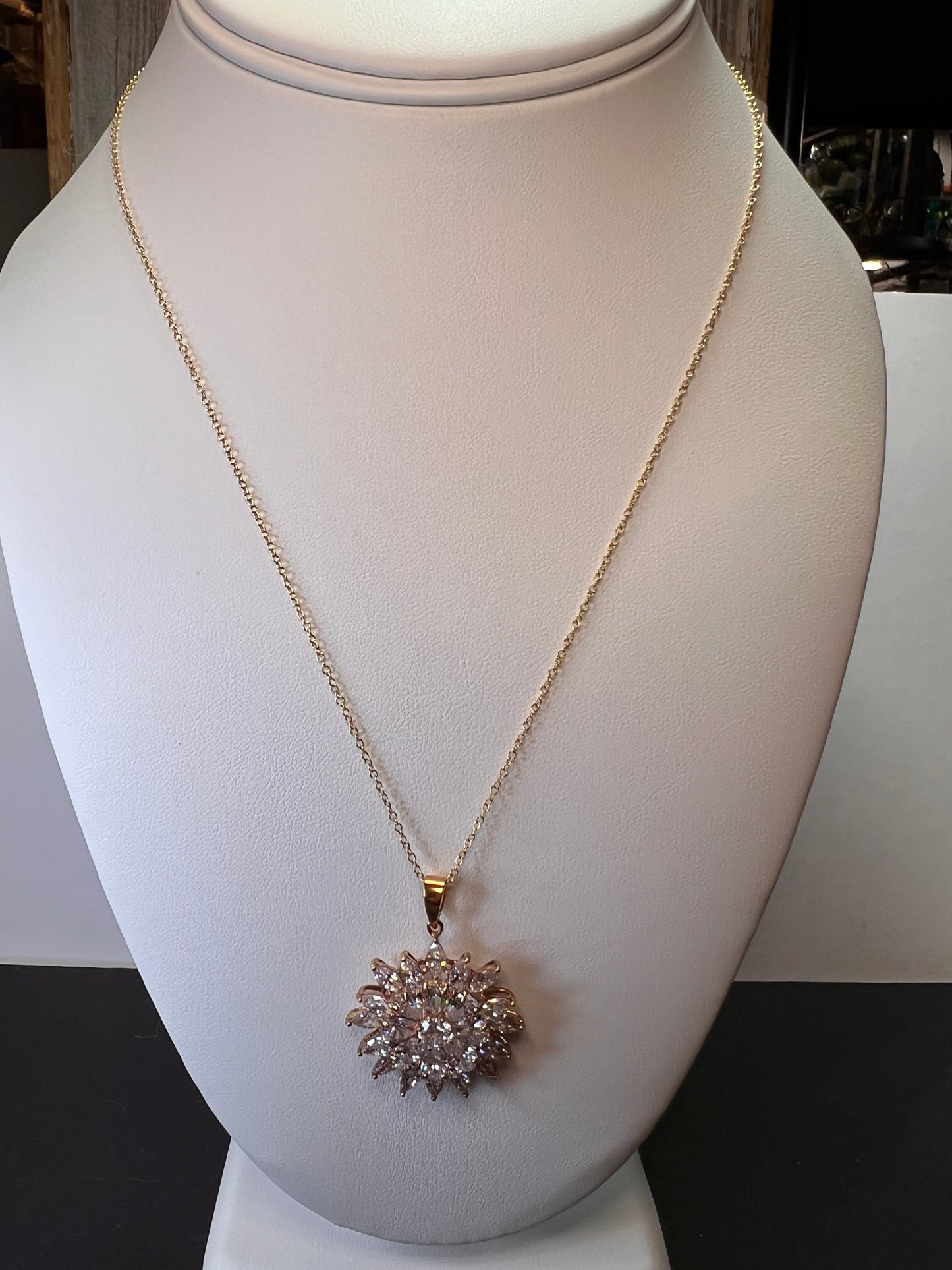 Marquise CZ flower pendant gold over sterling silver with 18 inch chain necklace