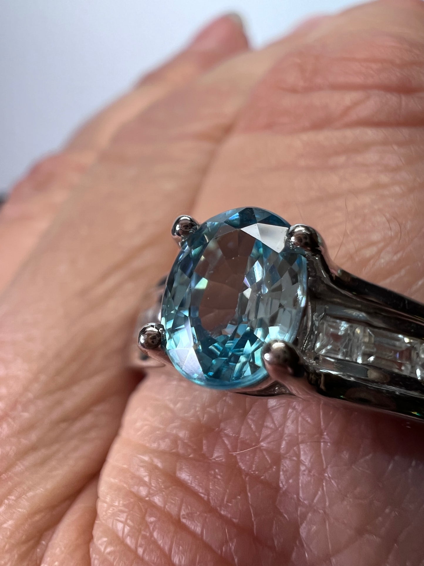 Blue & White Zircon Ring | Sterling Silver Ring size 10