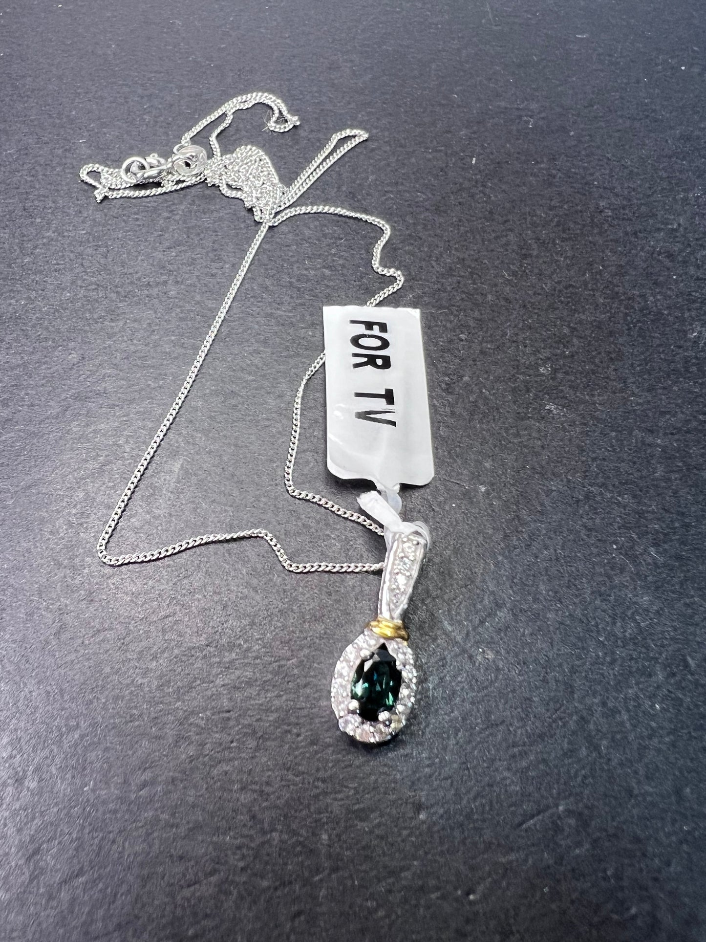 Indicolite tourmaline and zircon sterling silver pendant and 20 inch chain necklace