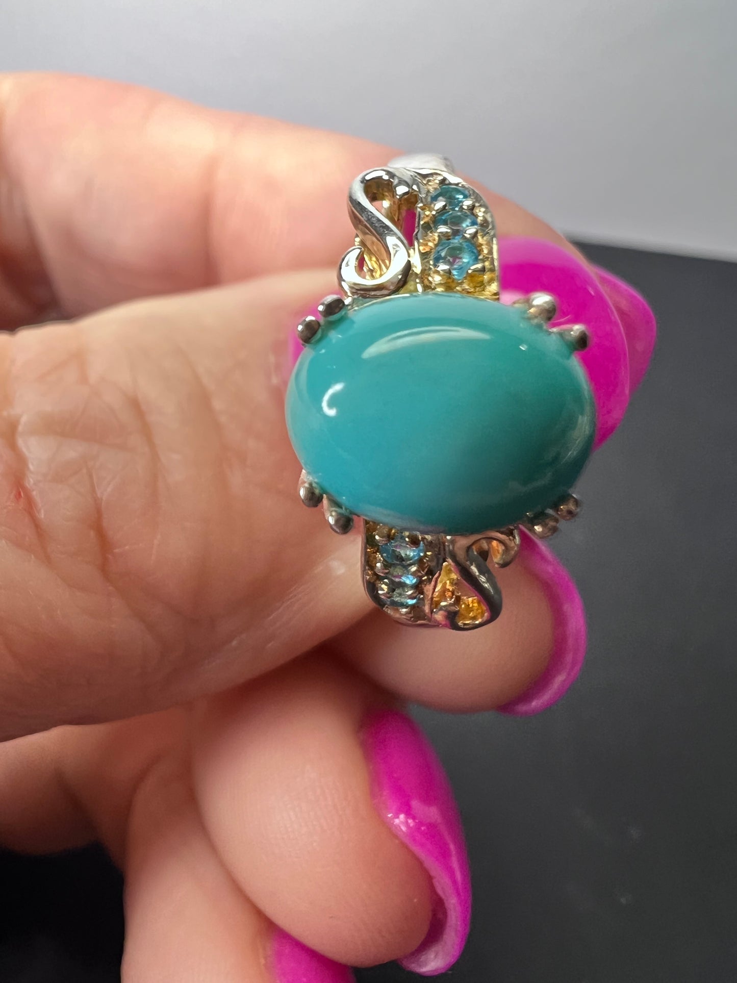 Sleeping Beauty turquoise and neon blue apatite sterling silver ring size 9