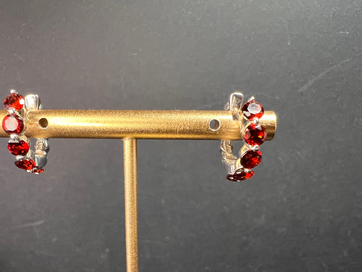 Sterling Silver Garnet Inside-Out Hoop Earrings 925 Thailand Pre Owned