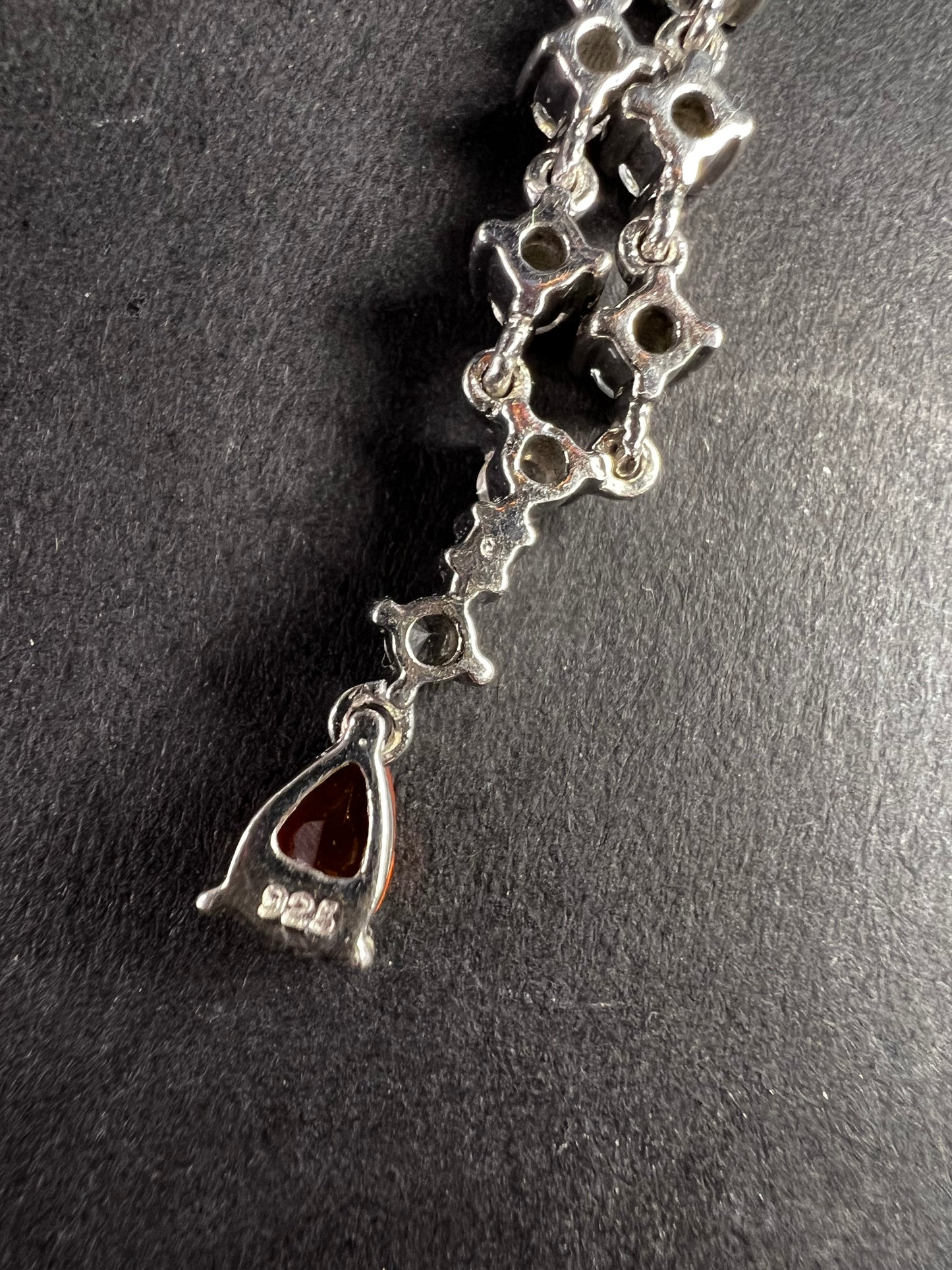 Vintage Sterling Silver Mexican Fire Opal & White Topaz Y Necklace