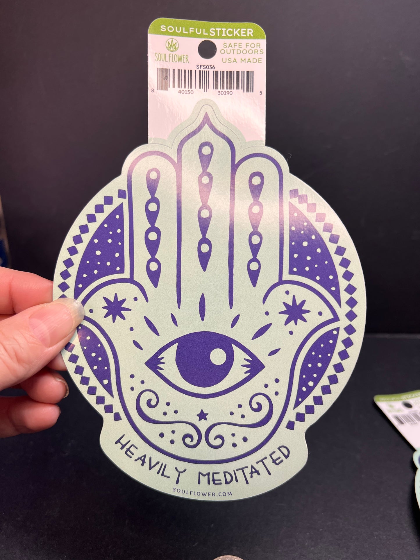 Soul Flower “Heavily Meditated” Hamsa Hand Sticker – Large Spiritual Decal