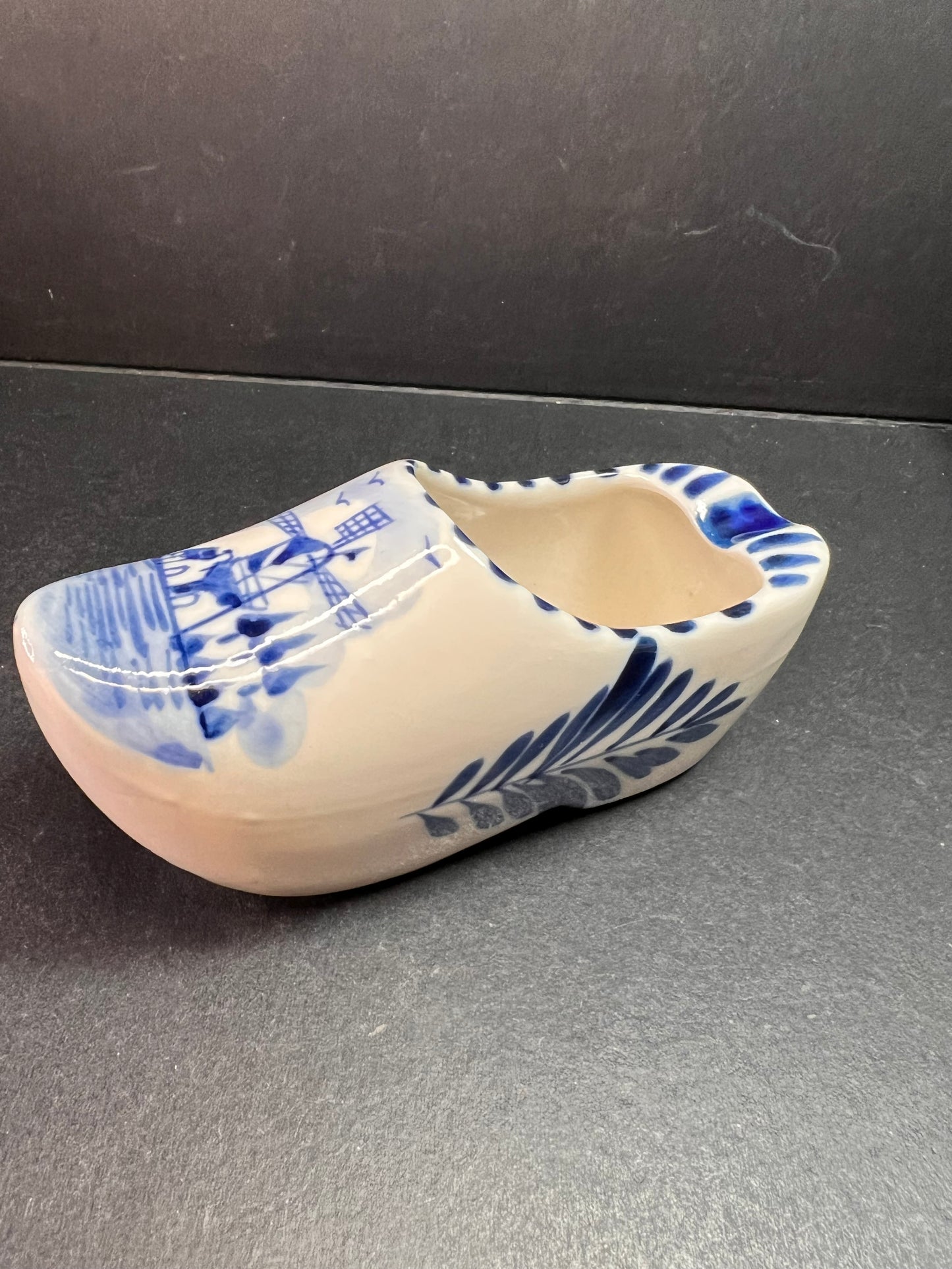 Vintage Blue White Delft Style Ceramic Dutch Clog Souvenir Trinket Dish 4"