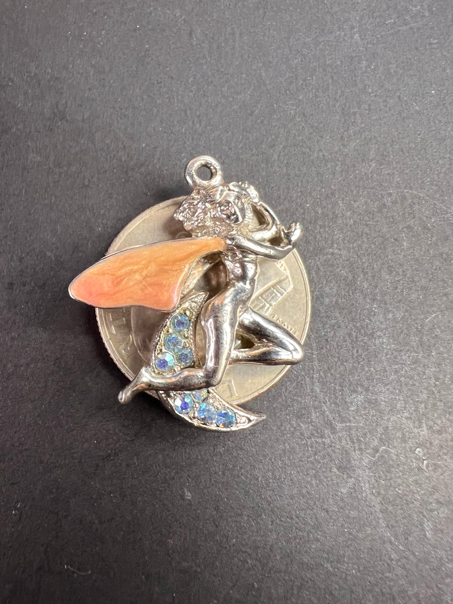 Vintage Kirk’s Folly Fairy Moon Pendant Aurora Borealis Rhinestones