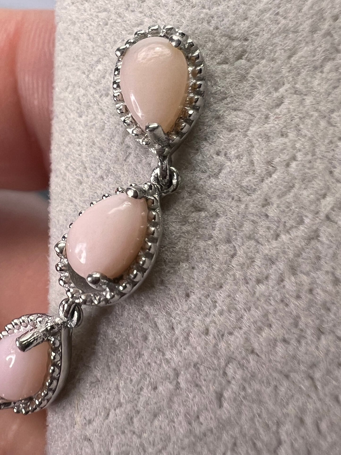 Pink opal sterling silver drop earrings