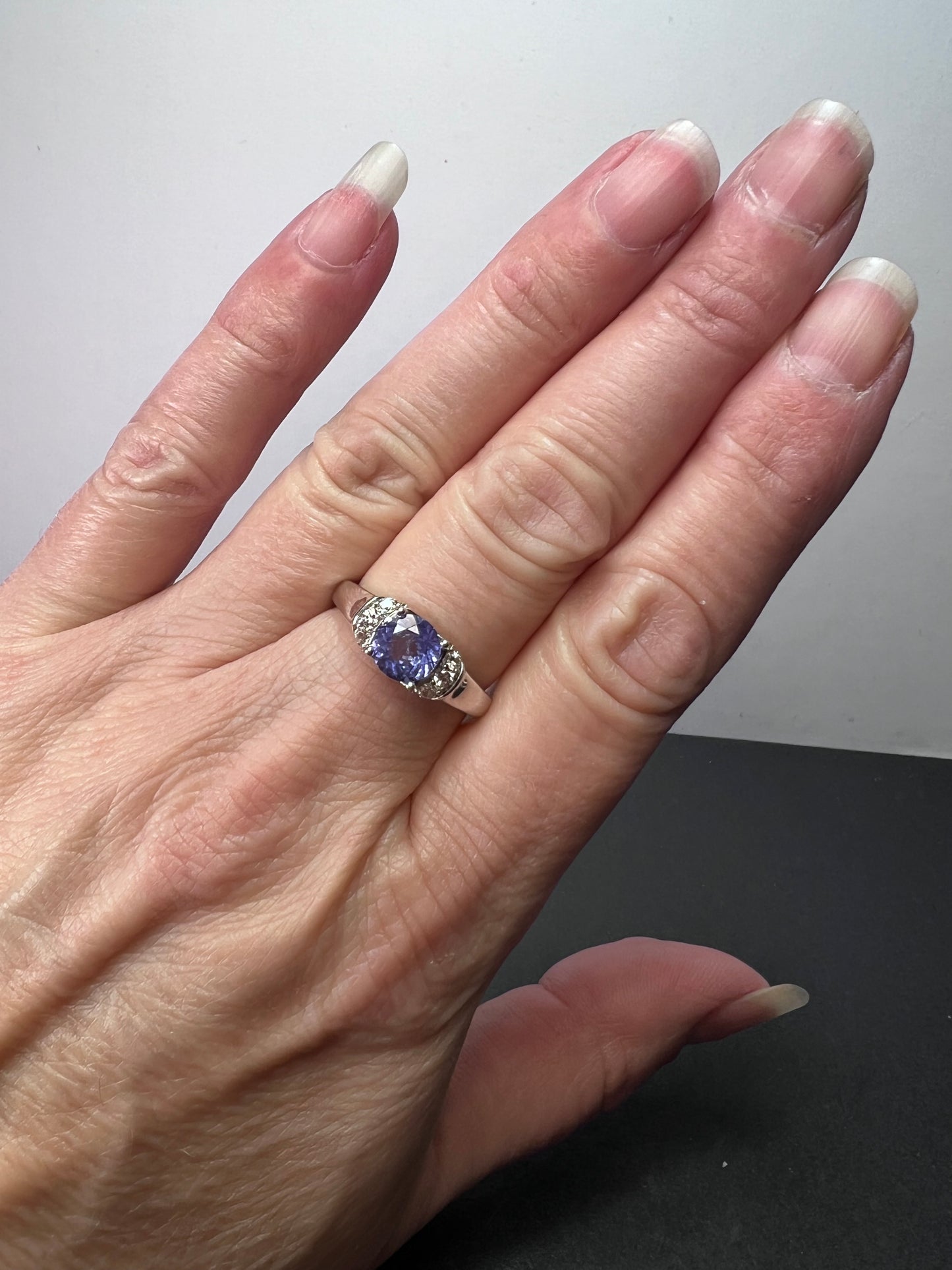 Tanzanite and white topaz sterling silver ring size 9