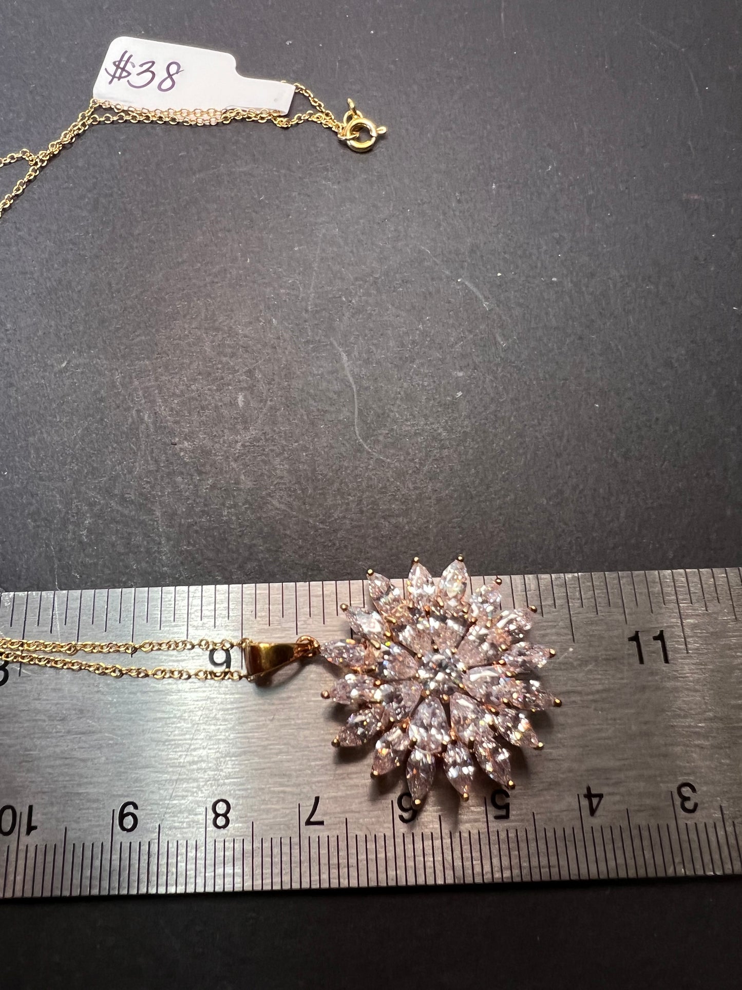 Marquise CZ flower pendant gold over sterling silver with 18 inch chain necklace