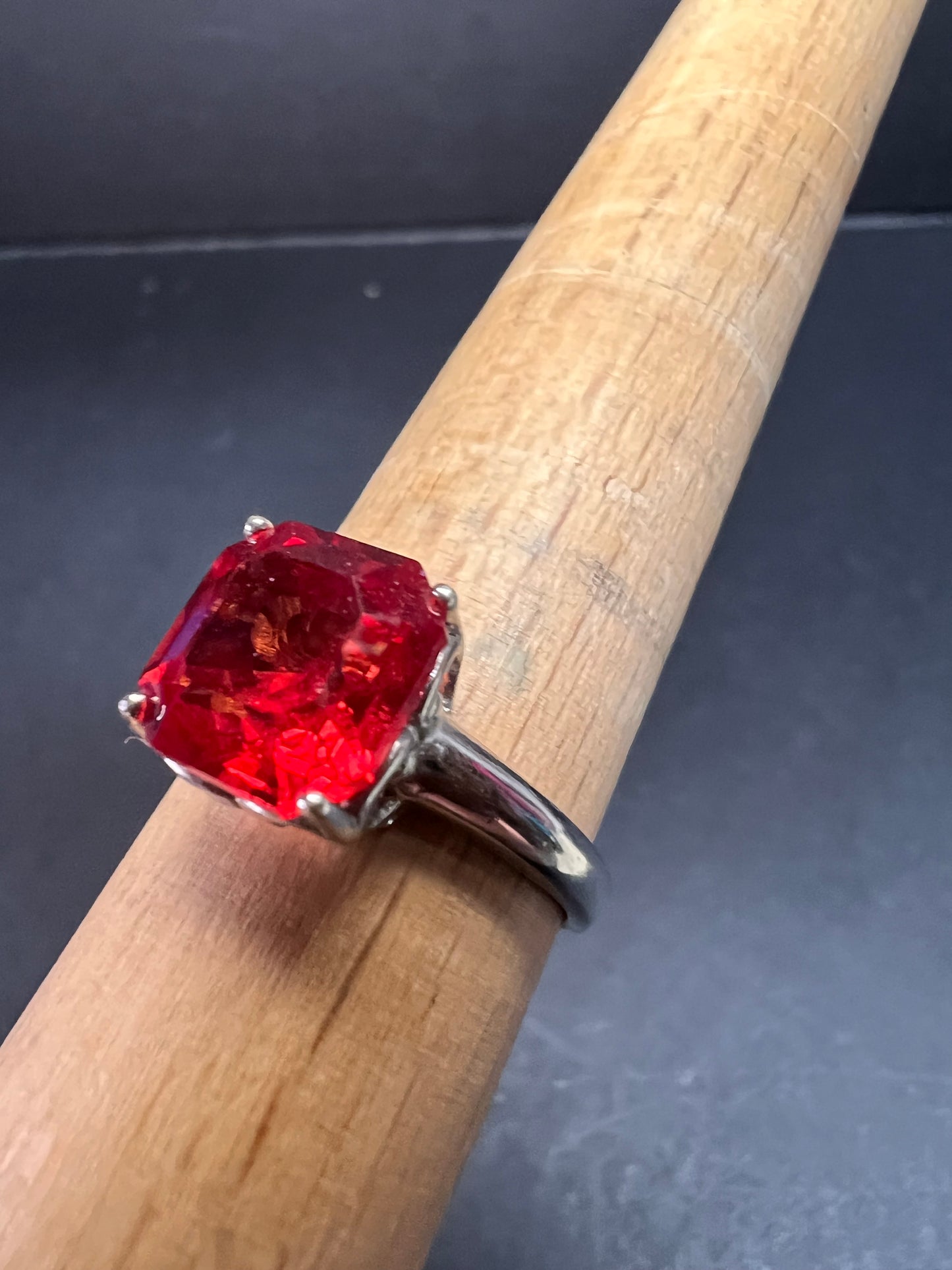 Lab created padparadscha sapphire rhodium over sterling silver solitaire ring size 9