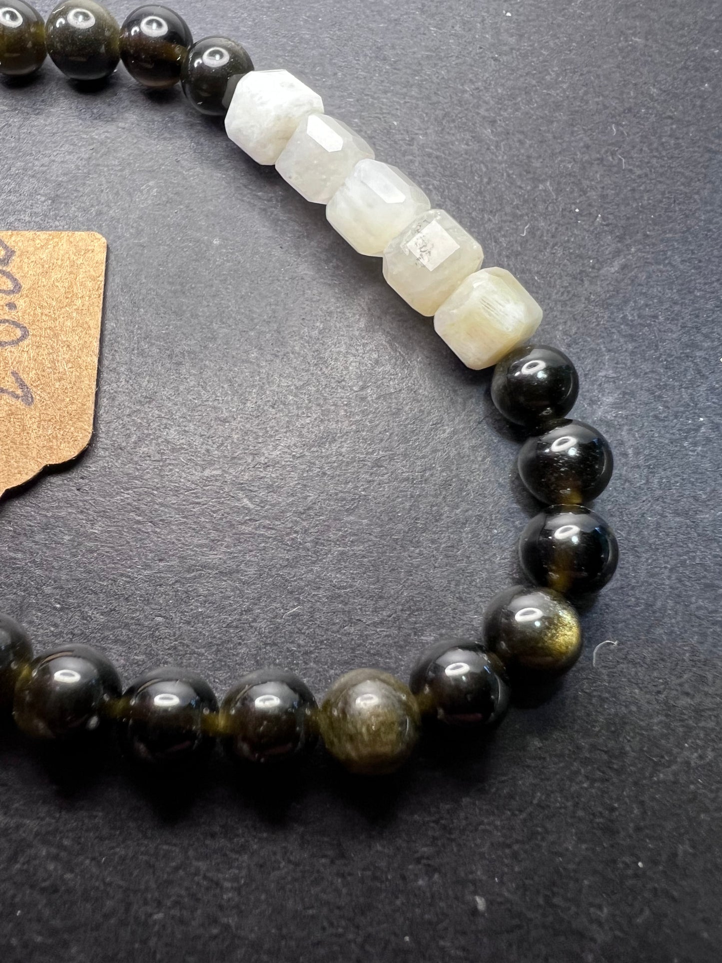 Golden sheen obsidian and moonstone stretch bracelet 7 inch