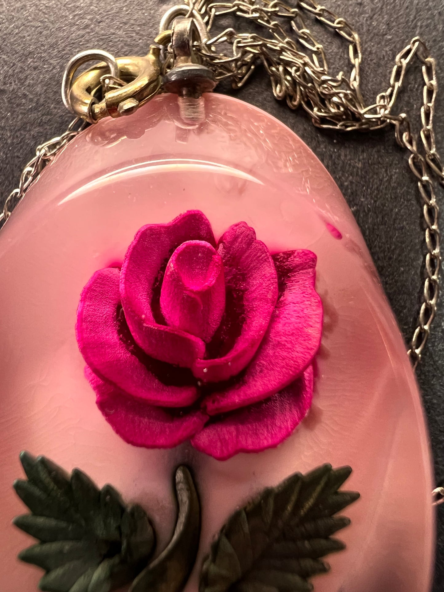 Vintage reversed rose carving lucite pendant