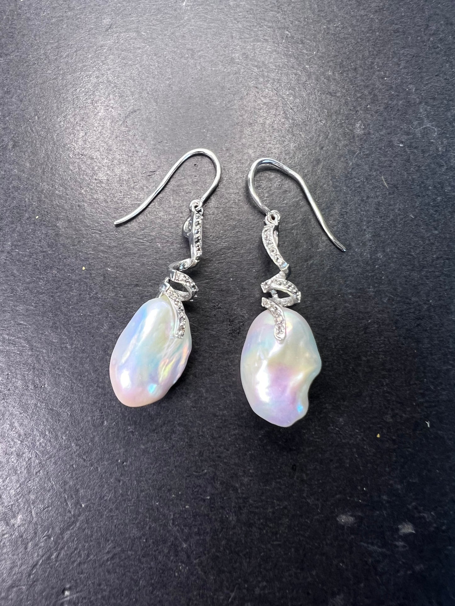 Boroque white pearl sterling silver earrings