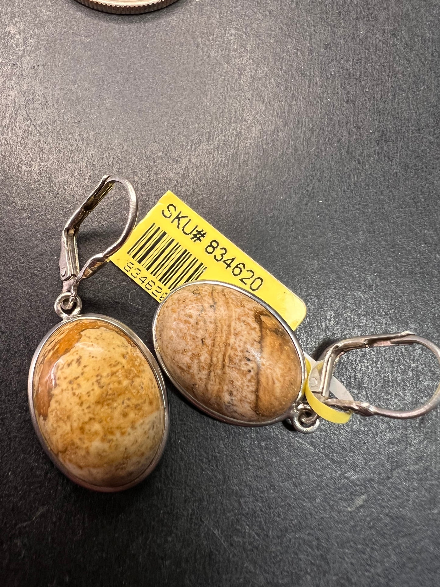 NEW picture jasper sterling silver lever back earrings