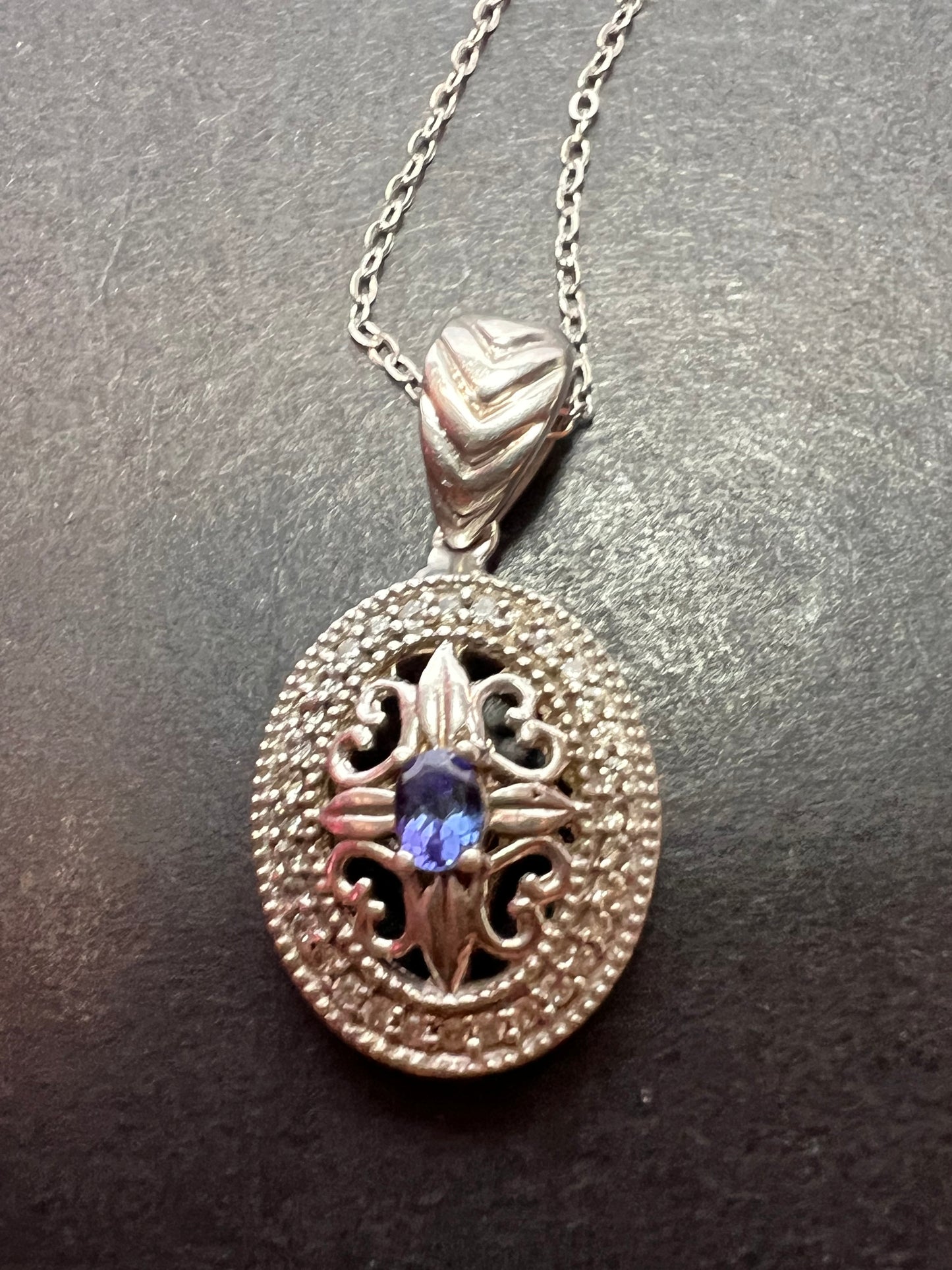 Tanzanite and zircon sterling silver pendant and chain necklace