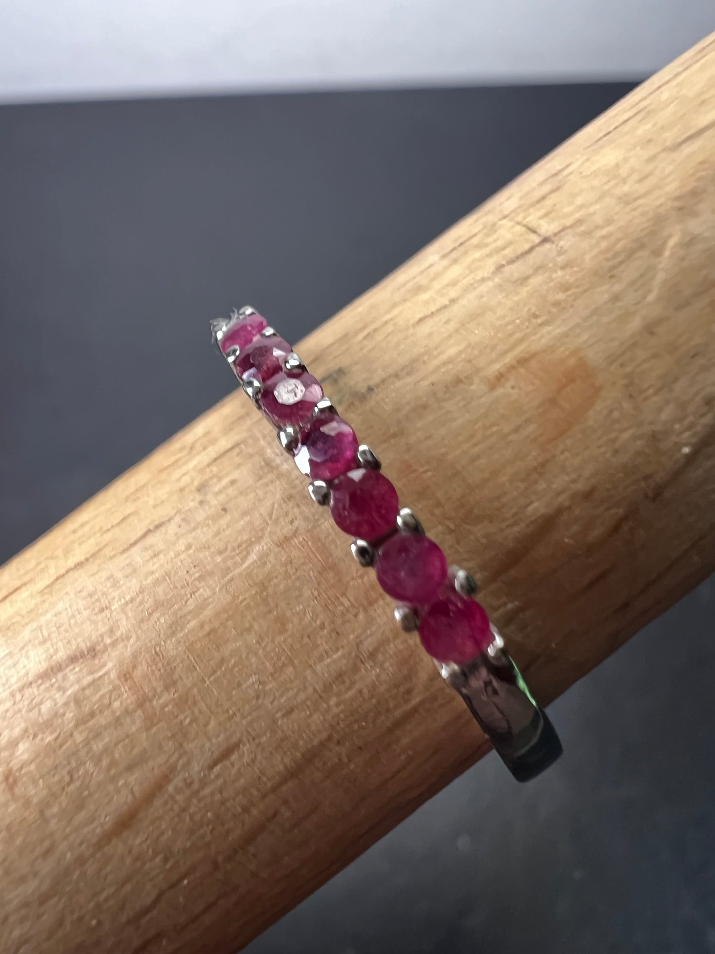 Red spinel stainless steel stacker band ring size 9