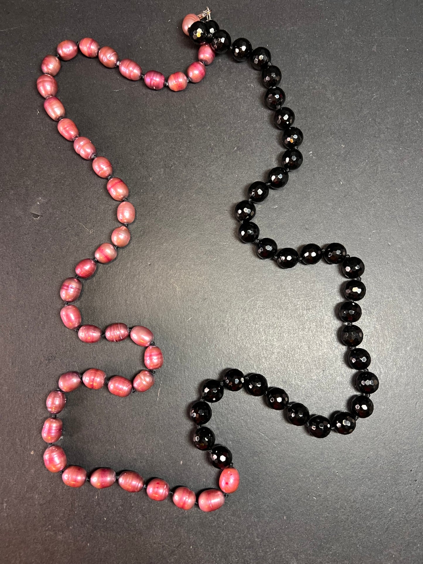 NEW freshwater pearl and black tourmaline 36 inch necklace with sterling silver clasp