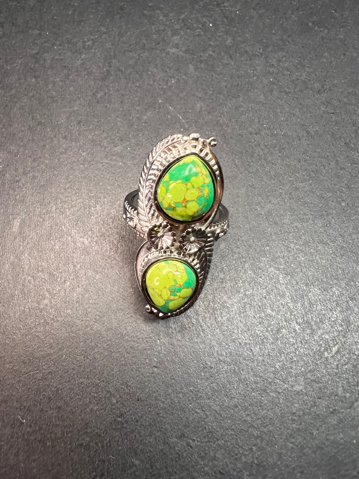 NEW green Mojave turquoise stainless steel ring size 7