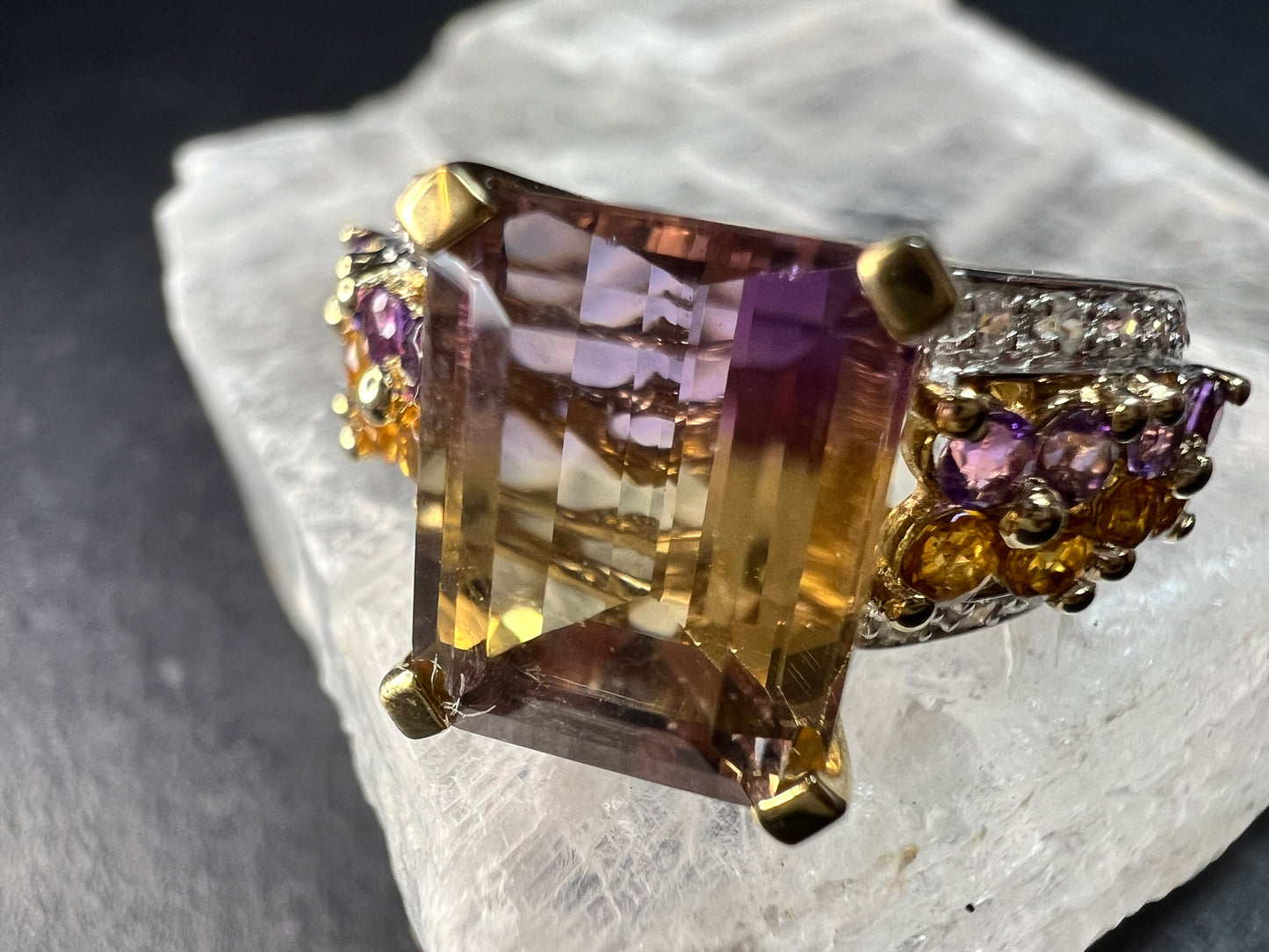 Ametrine Citrine Amethyst Ring 925 Vermeil SD Size 7