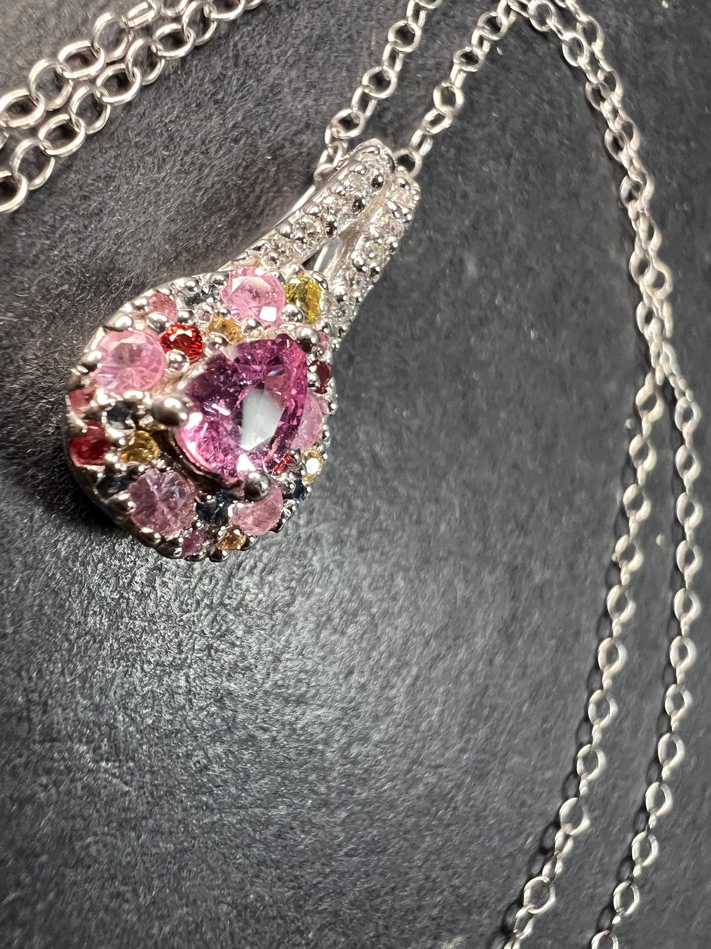 NEW purple multi sapphire sterling silver pendant and chain