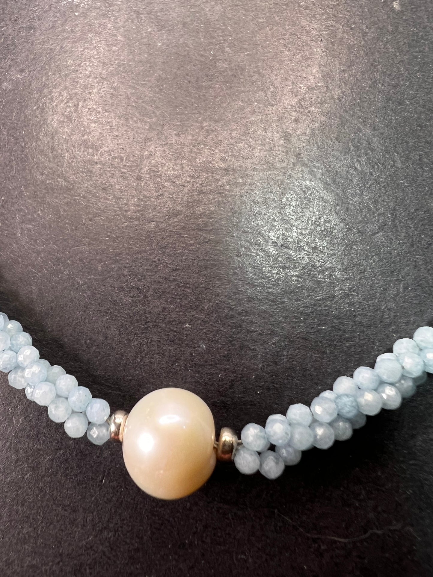 White Cultured Freshwater Pearl with Aquamarine Rhodium Over Sterling Silver Necklace *NEW*