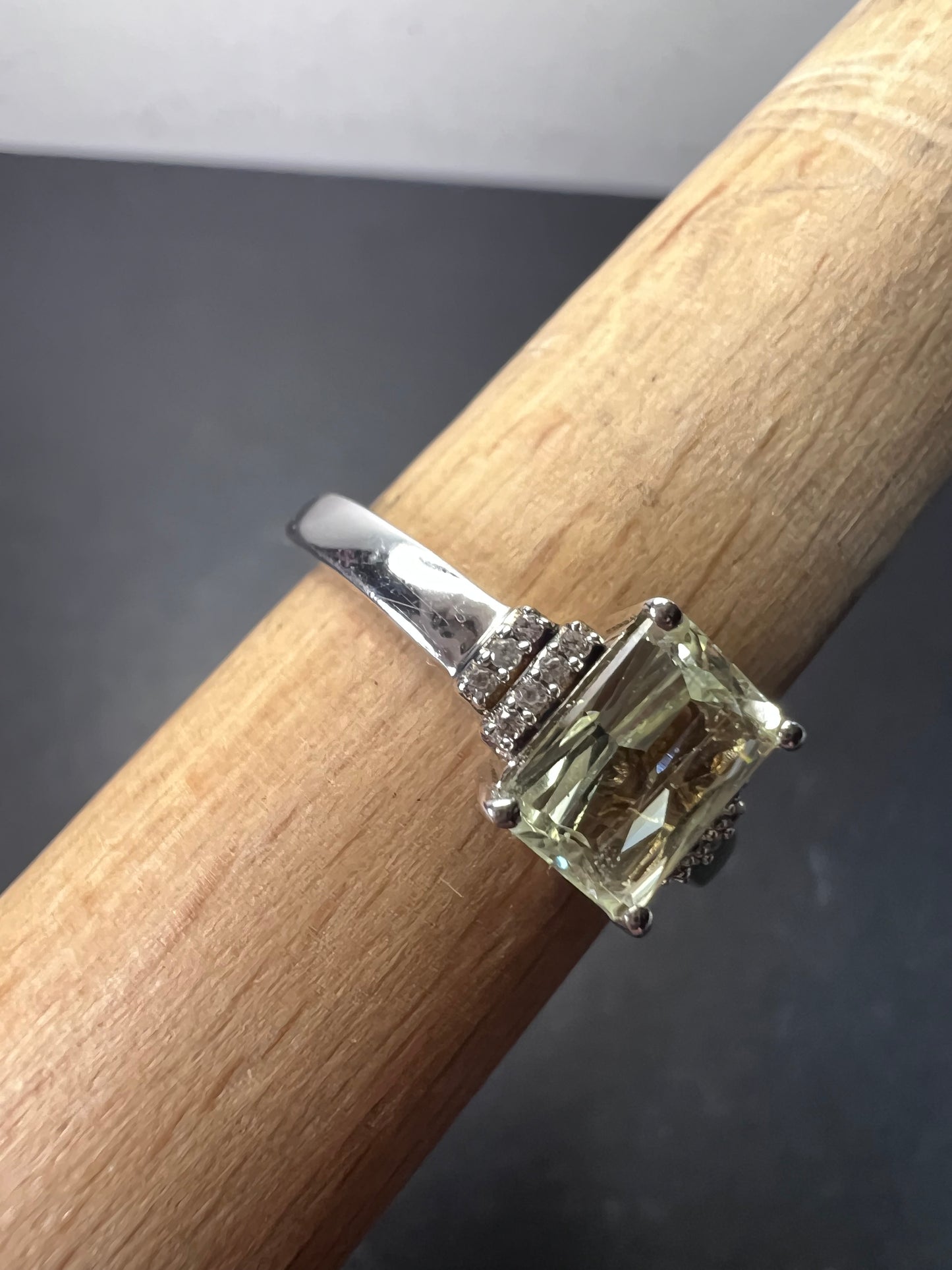 Prasiolite and zircon Sterling silver ring size 9