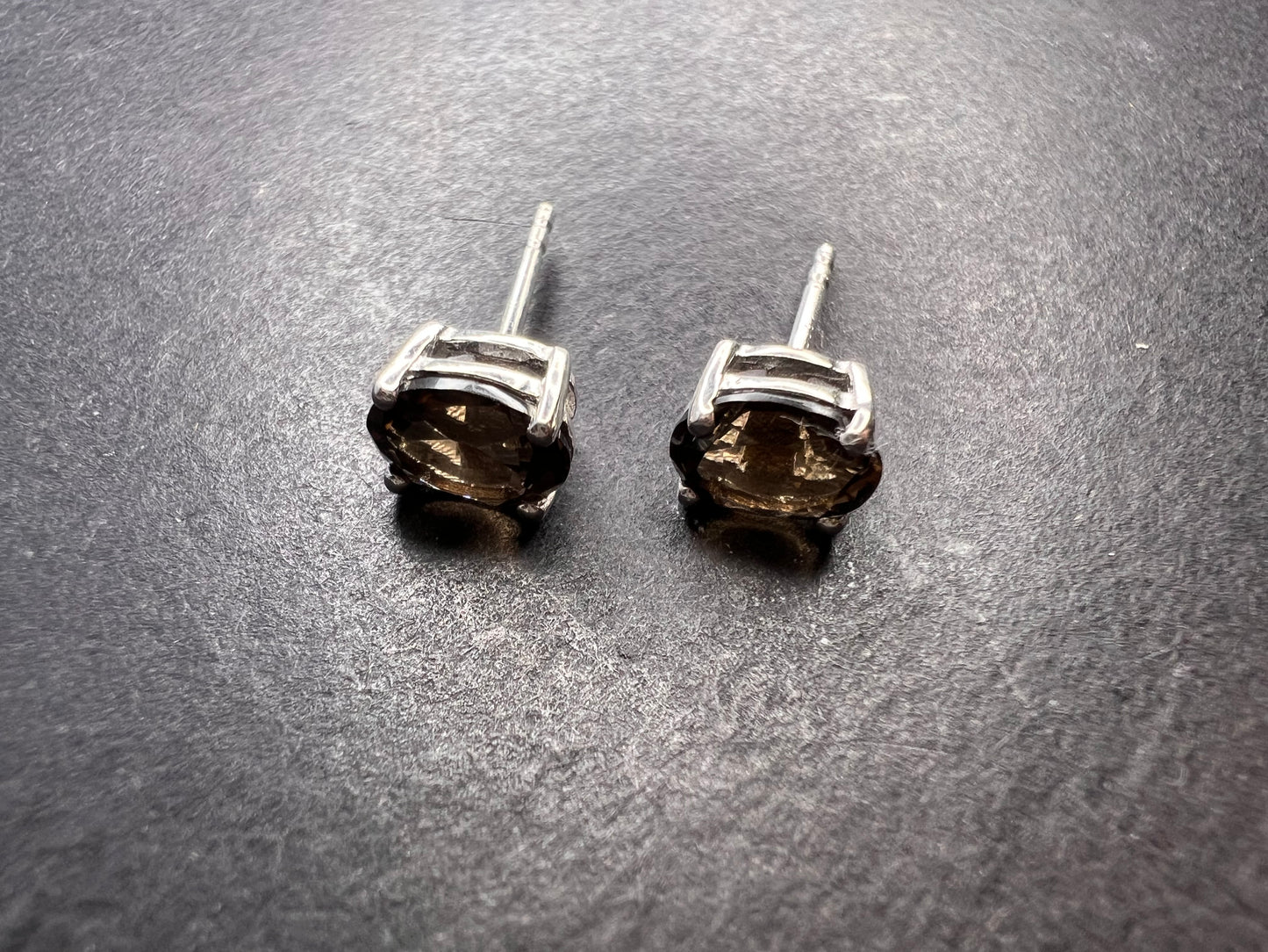 Smoky quartz stud earrings in platinum over sterling silver *NEW*