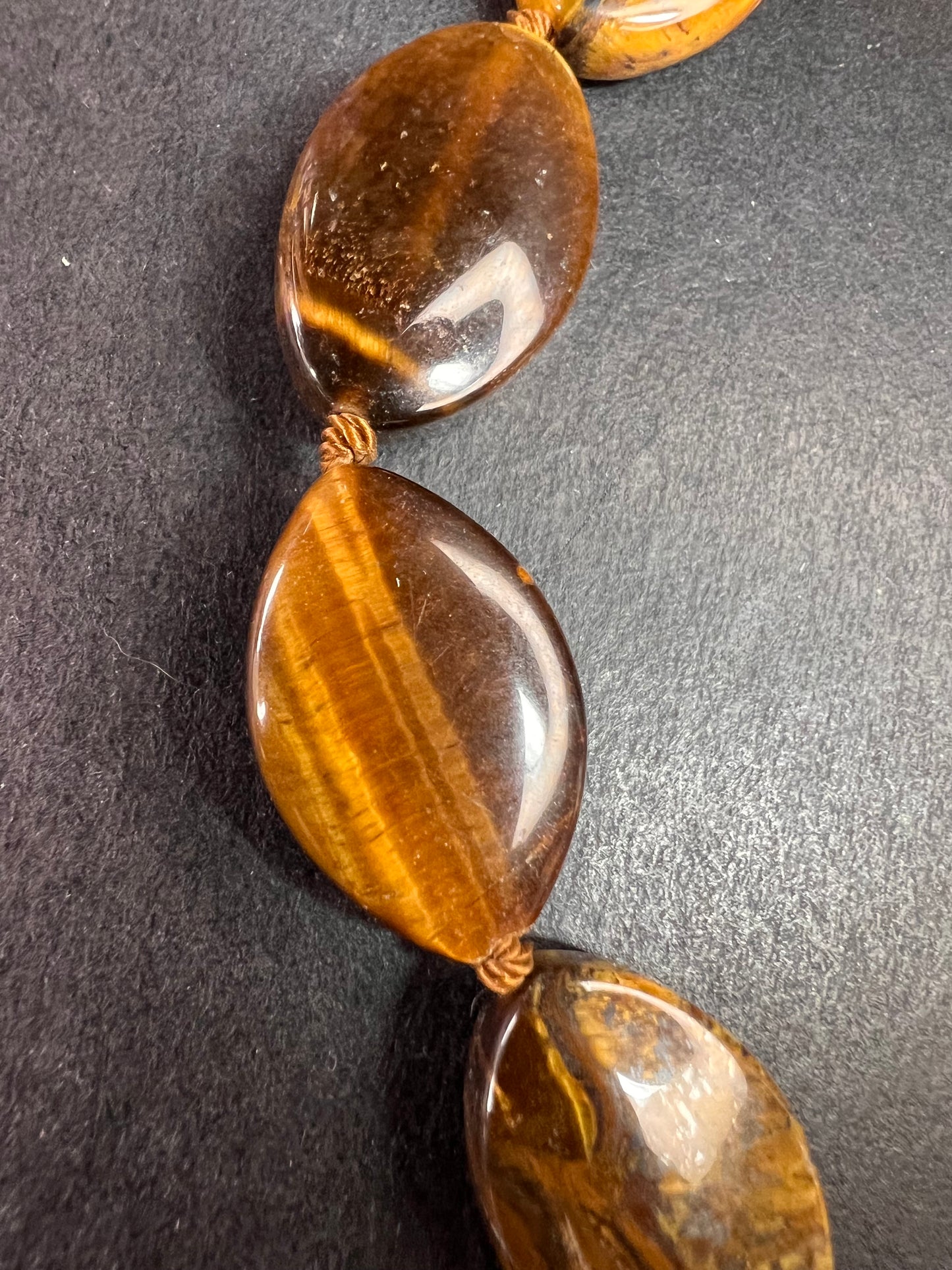 NEW Tigers eye knotted 18 inch necklace with sterling silver clasp