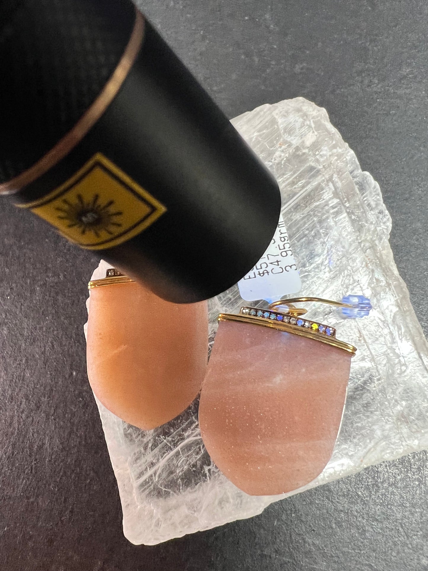 NEW Carol Brodie Rarities Peach Moonstone Diamond 925 Vermeil Earrings