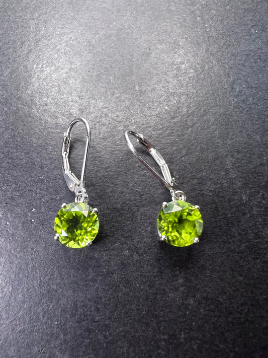 Green Peridot Sterling Silver Solitaire Earrings