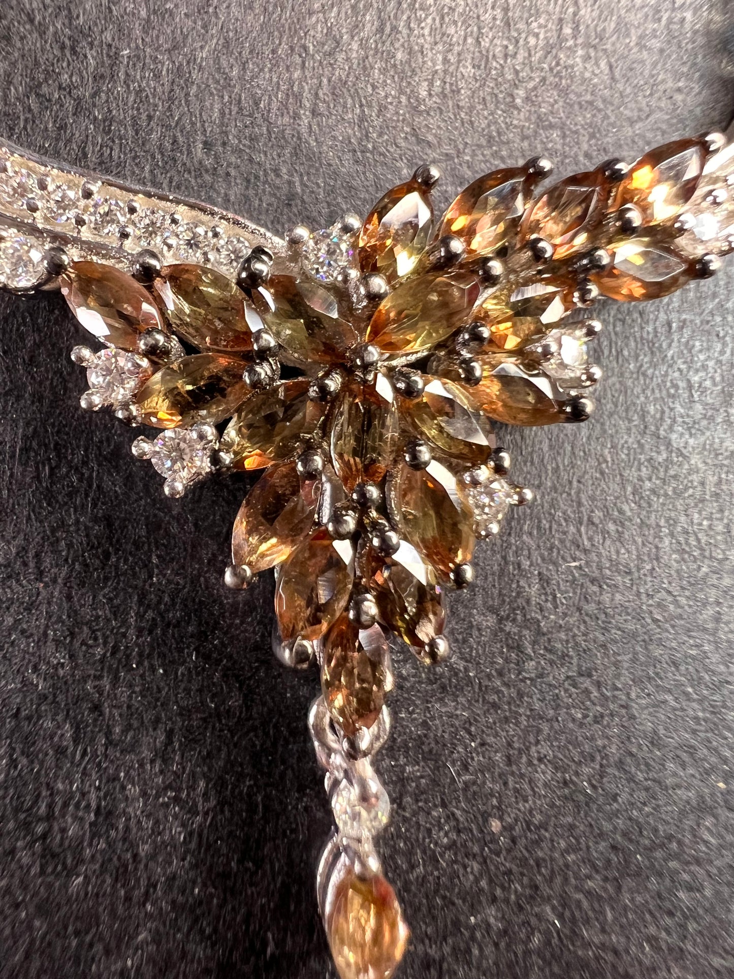 NEW Andalusite and Moissanite floral necklace in rhodium over sterling silver