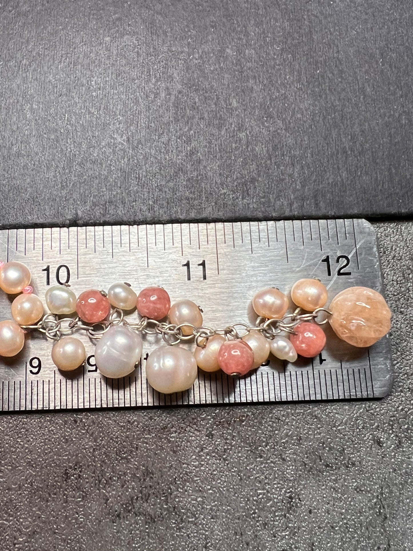NEW freshwater pearl, rhodochrosite and morganite necklace with sterling silver clasp