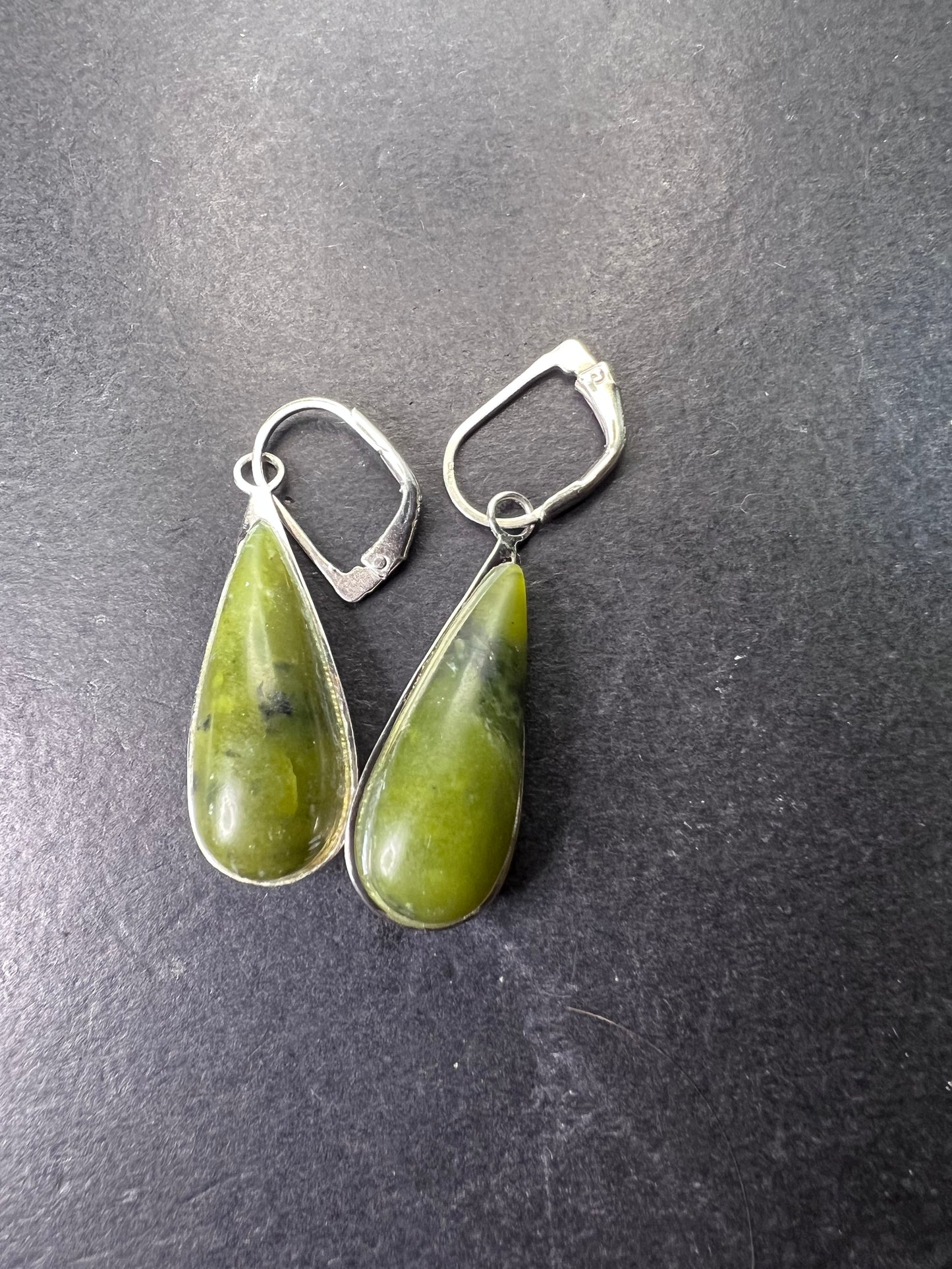 Nephrite Jade sterling silver drop earrings