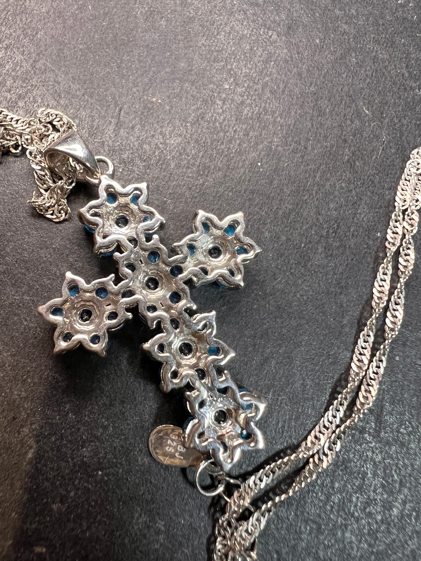 Neon Blue Apatite Rhodium Over Sterling Silver Cross Pendant With Chain 3.25ctw