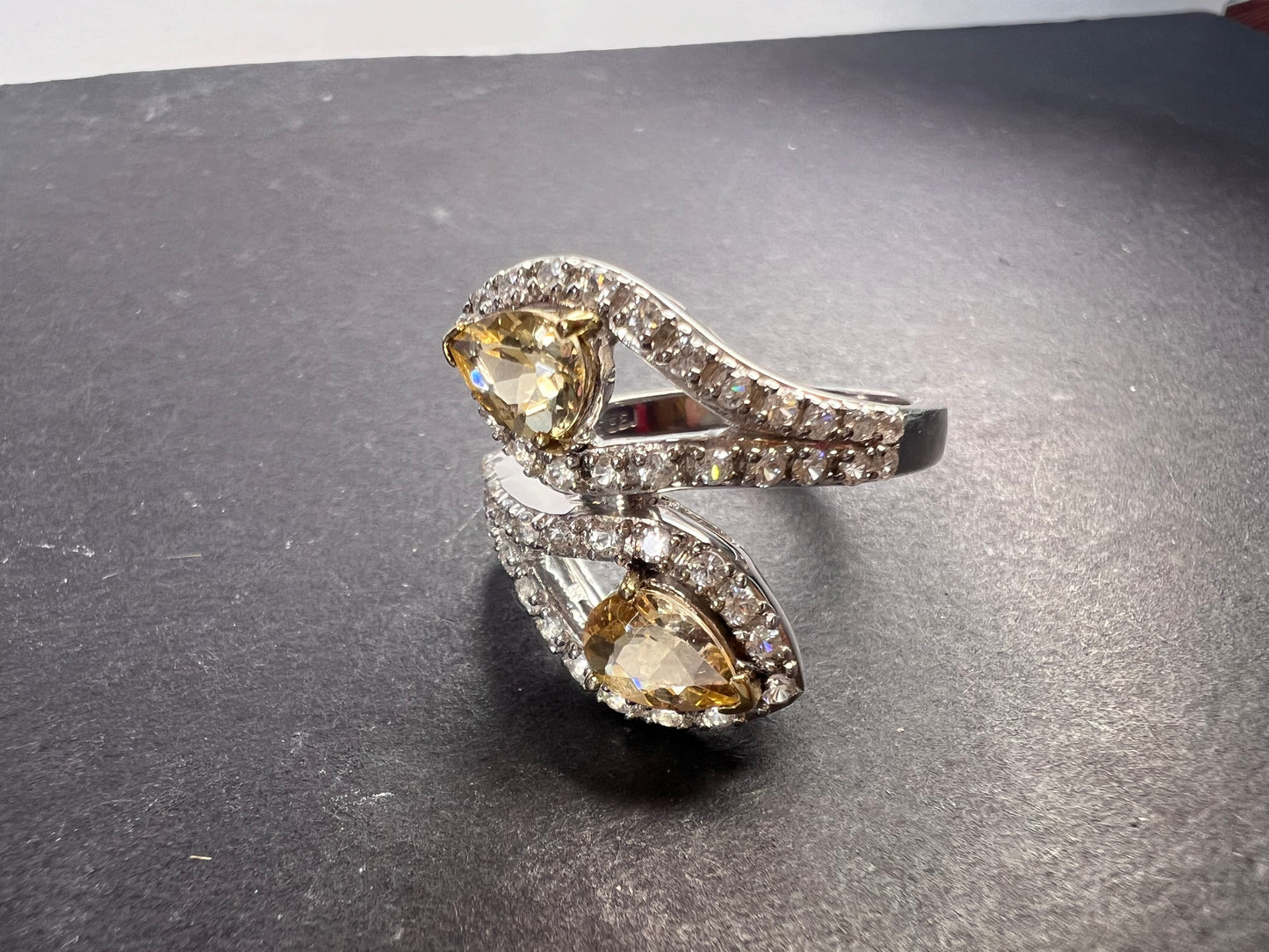 Yellow Beryl and Zircon Sterling Silver Bypass Ring size 9