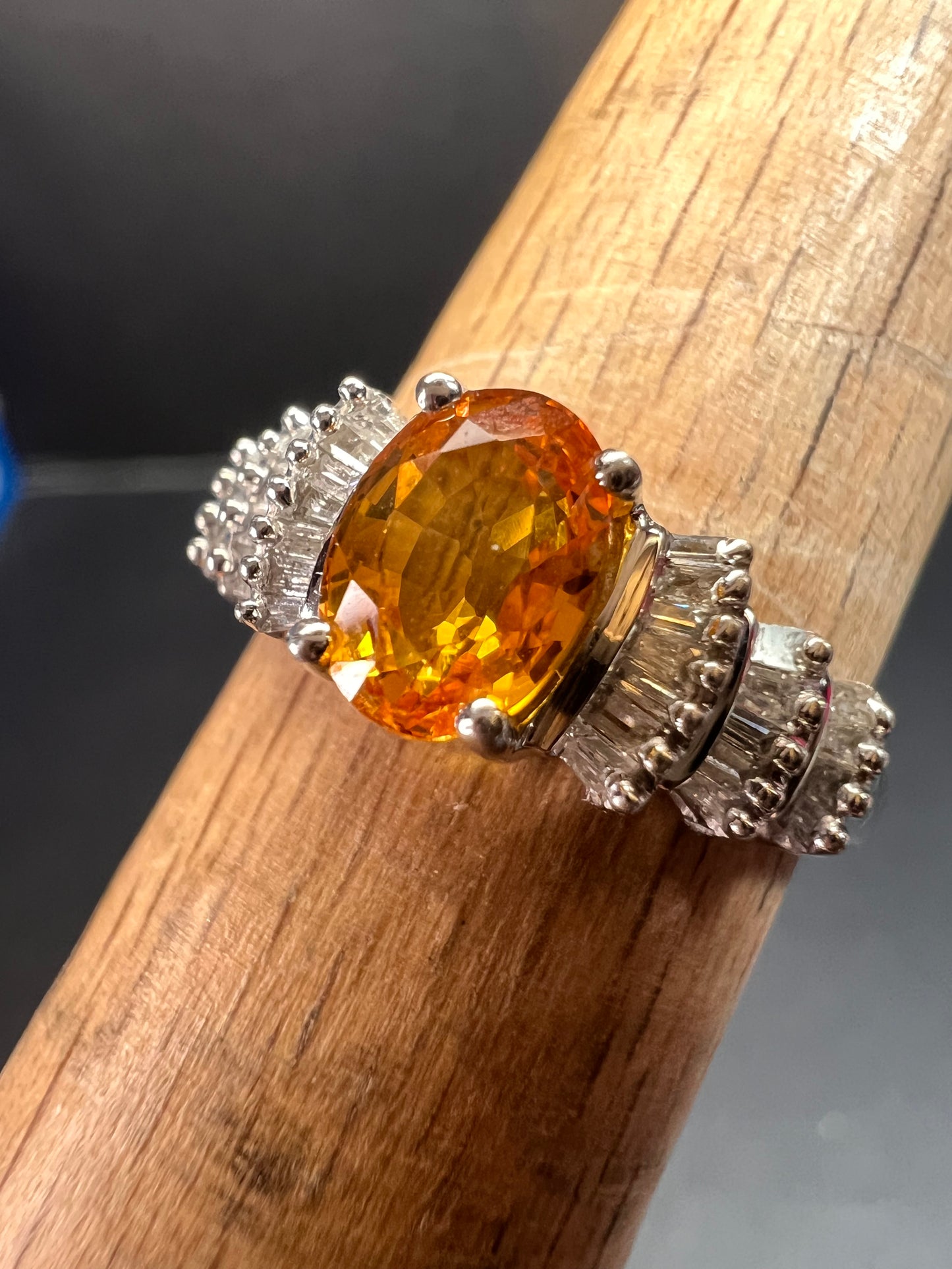 14k white gold yellow sapphire and diamond ring size 7