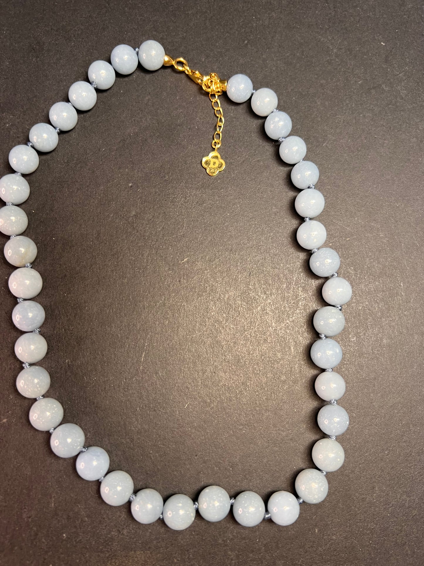 NEW Angelite beaded 18-20 inch necklace with vermeil yellow gold clasp