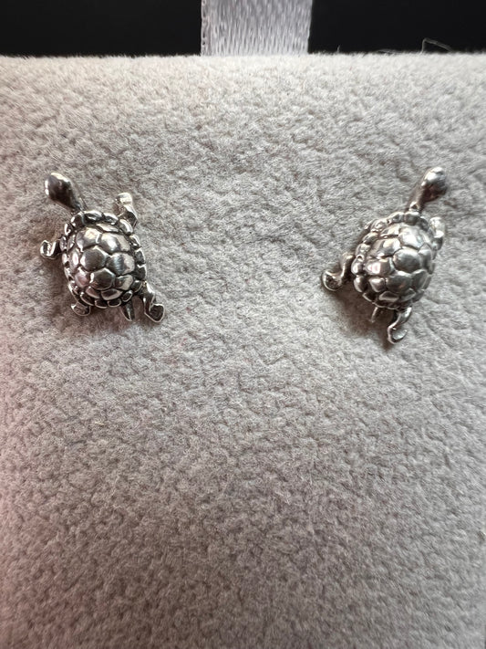 Tiny sterling silver turtle stud earrings