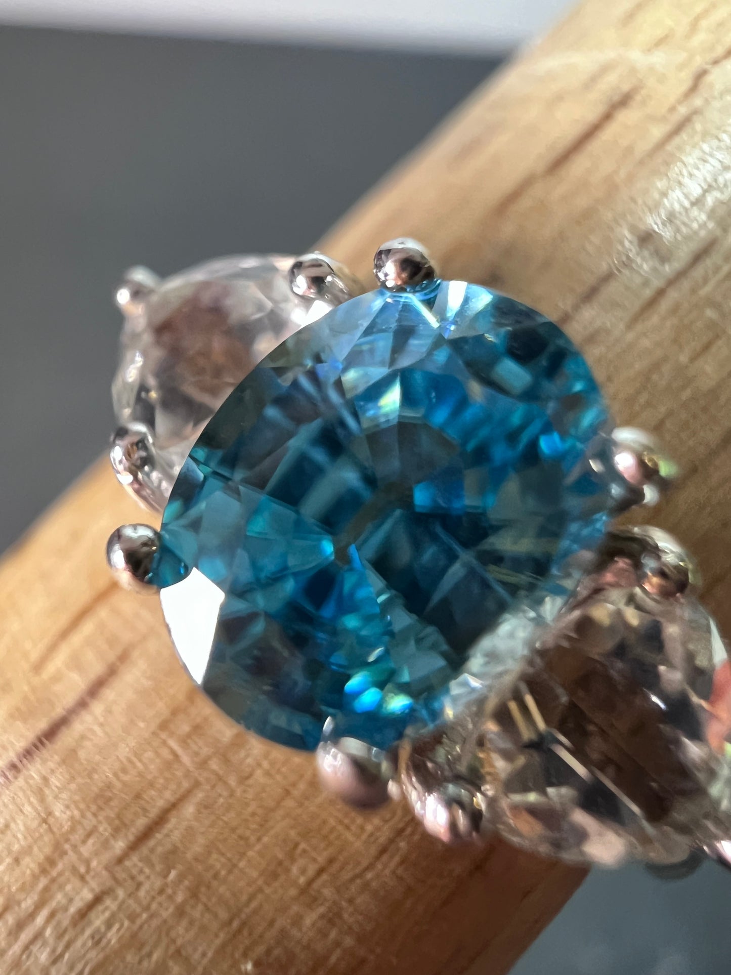 Blue and white topaz sterling silver ring size 9