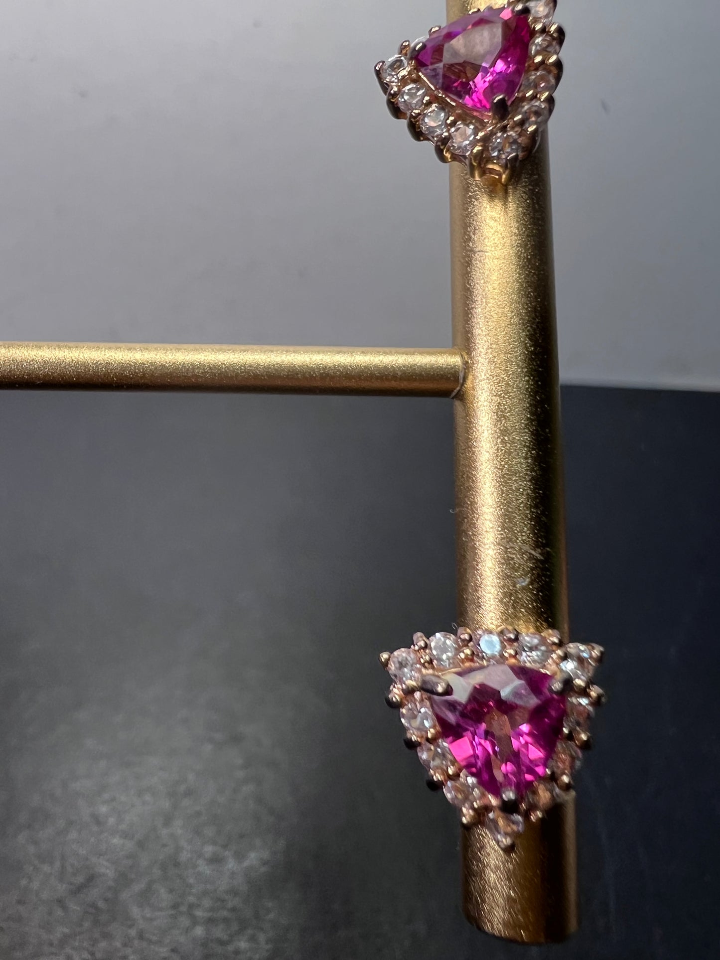 Pink topaz and zircon halo stud earrings in 18k rose gold over sterling silver