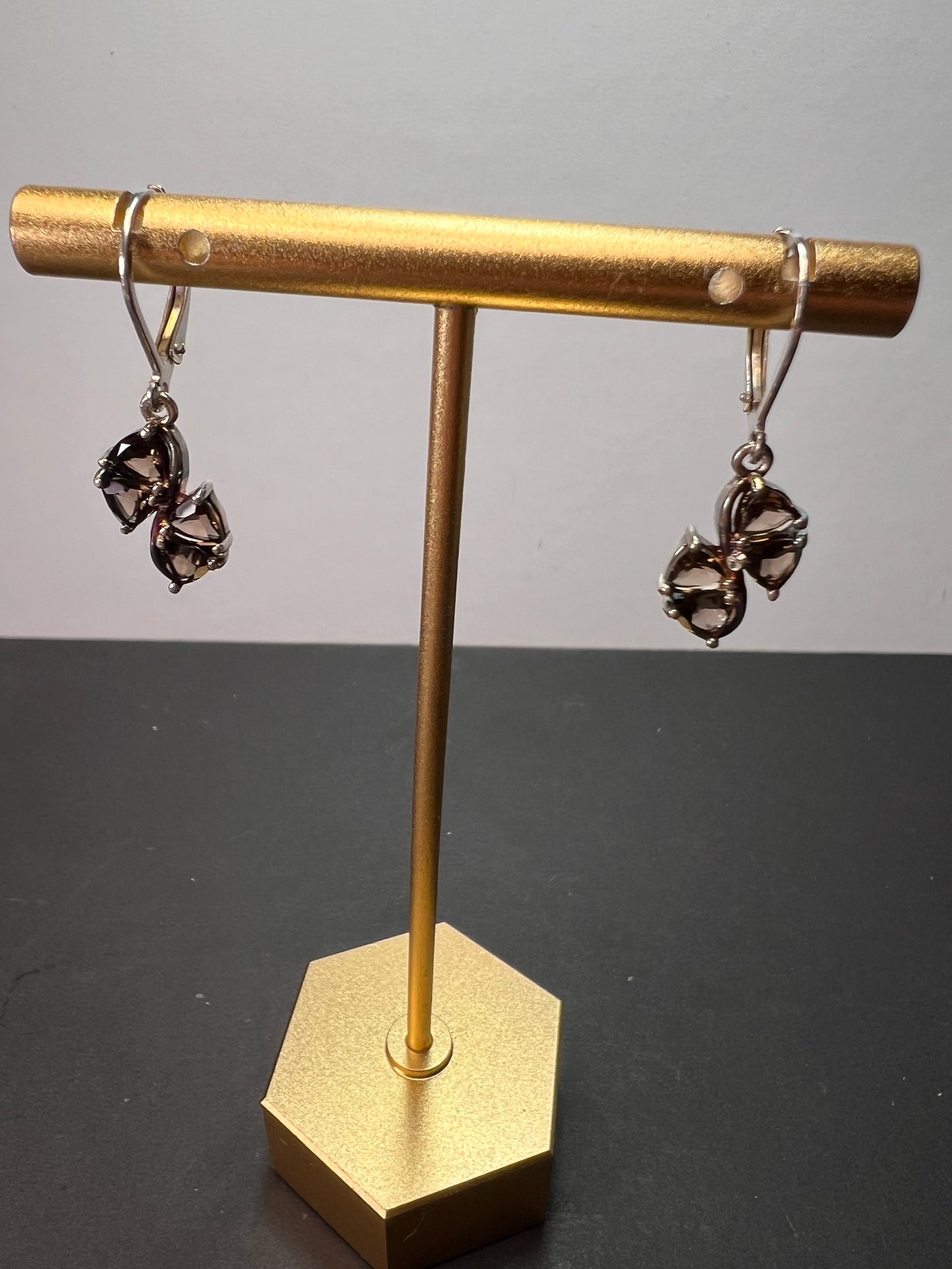 Smoky quartz sterling silver lever back earrings