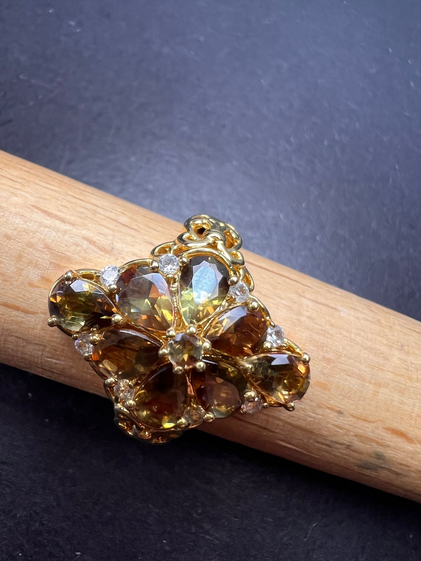 Andalusite and zircon cocktail ring in gold vermeil size 10