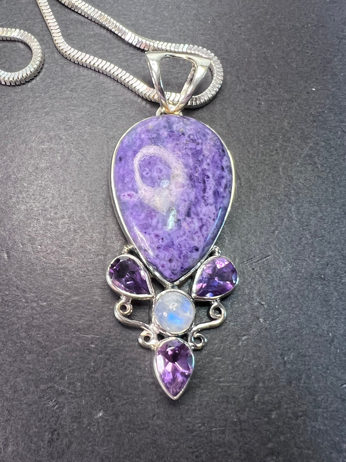 Arya designer stichtite and amethyst Sterling silver necklace